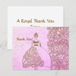 Pink and Gold Princess Fairytale Birthday Thank You Card