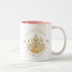 Pink and Gold Princess Fairytale Castle Name Two-Tone Coffee Mug