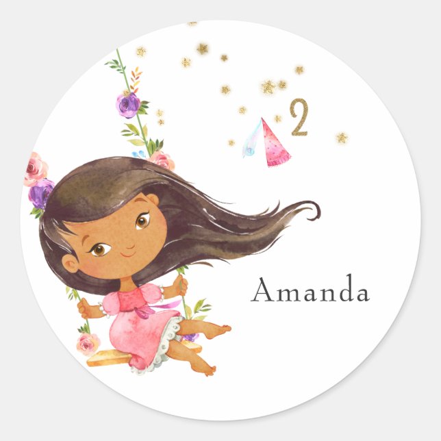 Pink and Gold Princess Girl 2nd Birthday Party Classic Round Sticker (Front)