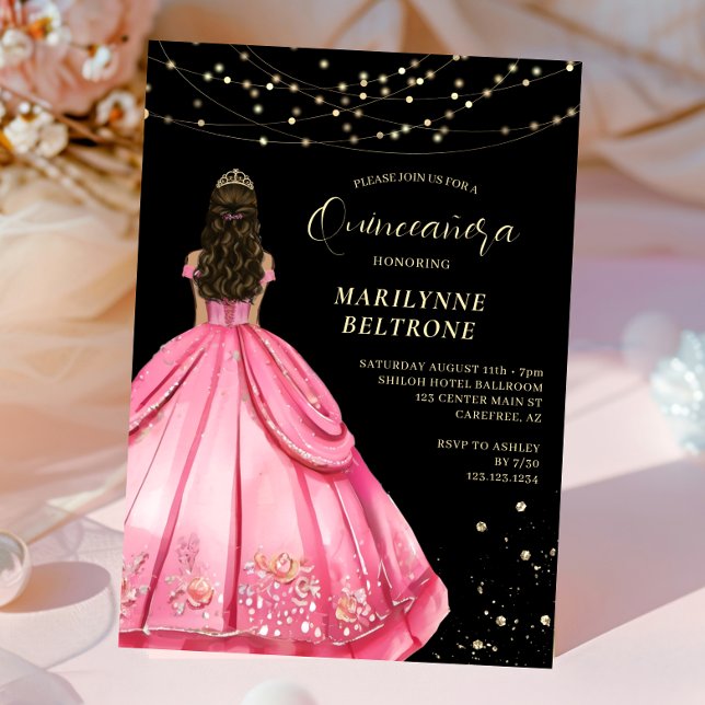 Pink and Gold Princess Quinceañera Invitation (Creator Uploaded)
