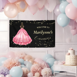 Pink and Gold Princess Quinceañera Welcome Banner