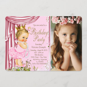 Pink and Gold Princess Tutu Pearl Birthday Party Invitation