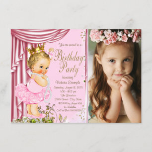 Pink and Gold Princess Tutu Pearl Birthday Party Invitation