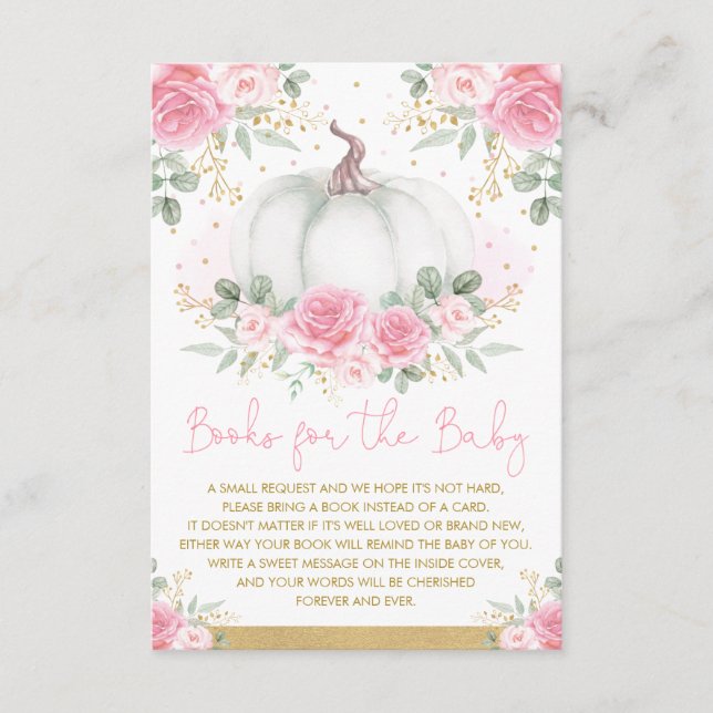 Pink and Gold Pumpkin Autumn Roses Books for Baby Enclosure Card (Front)
