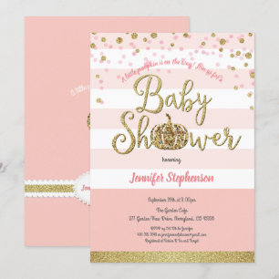 Pink and gold pumpkin baby shower invitation