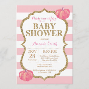 Pink and Gold Pumpkin Baby Shower Invitation