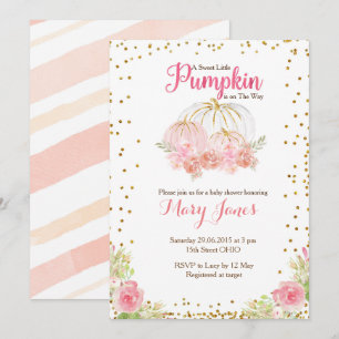 Pink and Gold pumpkin baby shower watercolor Invitation
