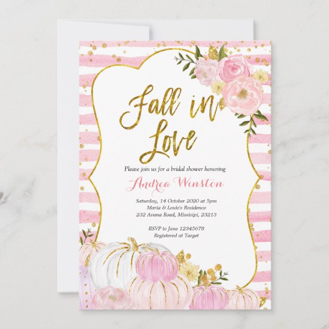 Pink and Gold Pumpkin Bridal Shower Invitation (Front)