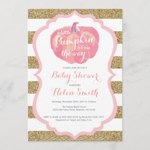 Pink and Gold Pumpkin Girl Baby Shower Invitation