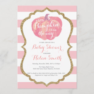 Pink and Gold Pumpkin Girl Baby Shower Invitation