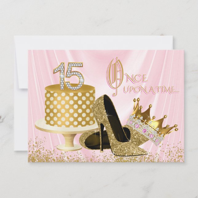 Pink and Gold Quinceanera Birthday Party Invitation (Front)