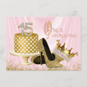 Pink and Gold Quinceanera Birthday Party Invitation