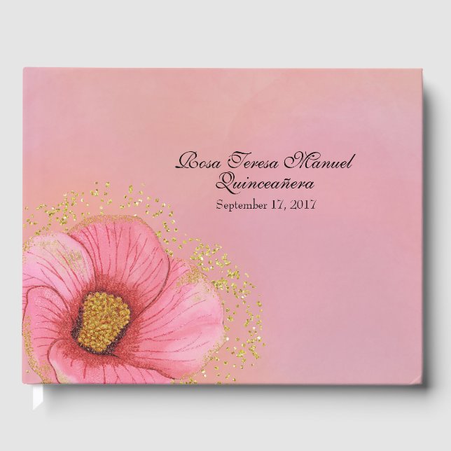 Pink and Gold Quinceañera Guest Book (Front)