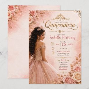 Pink and Gold Quinceañera Invitation