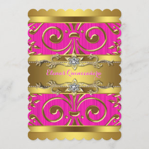 Pink and Gold Quinceanera Invitation