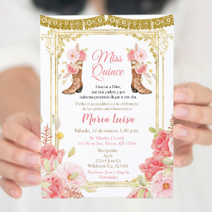 Pink and Gold Quinceanera Mexican Miss Quince  Invitation