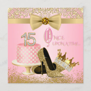 Pink and Gold Quinceanera Princess 15th Birthday Invitation