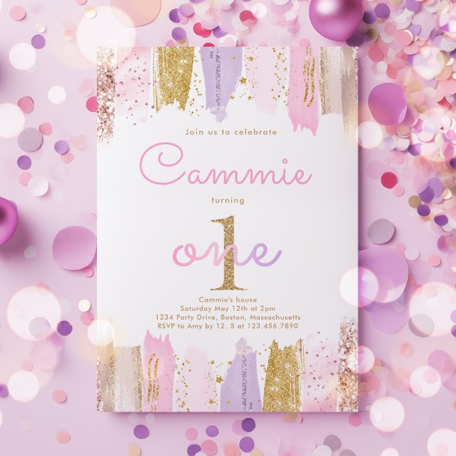 Pink And Gold Rainbow 1st Birthday Party Invitation (Creator Uploaded)