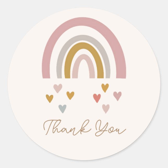Pink and Gold Rainbow Minimalist Baby Shower Classic Round Sticker (Front)