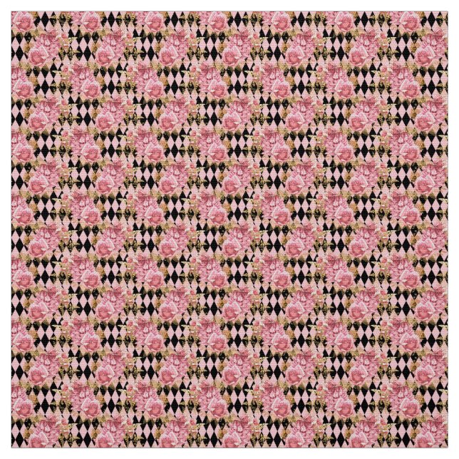 Pink and Gold Rose Floral Fabric (Swatch)
