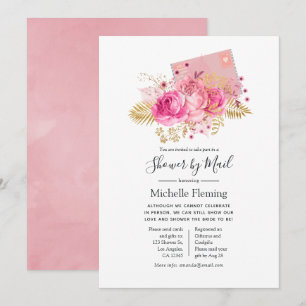 Pink and Gold Roses Baby or Bridal Shower by Mail Invitation