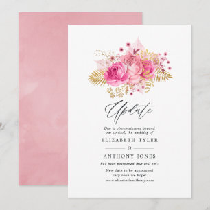 Pink and Gold Roses Wedding Update Invitation