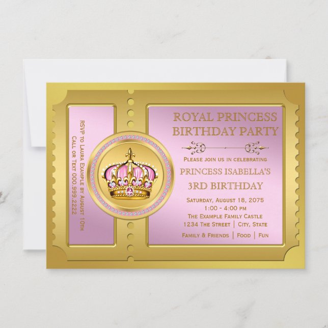 Pink and Gold Royal Princess Birthday Party Invitation (Front)