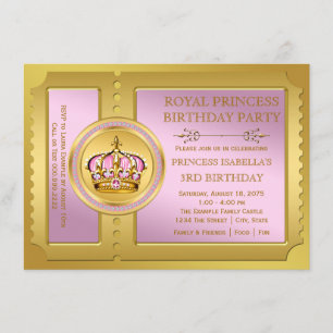 Pink and Gold Royal Princess Birthday Party Invitation