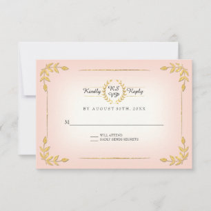 Pink and Gold RSVP Modern Laurel Leaf Wreath Crown Card
