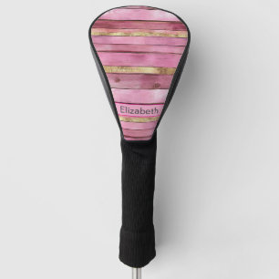 Pink and Gold Rustic Faux Wood Personalised Golf Head Cover