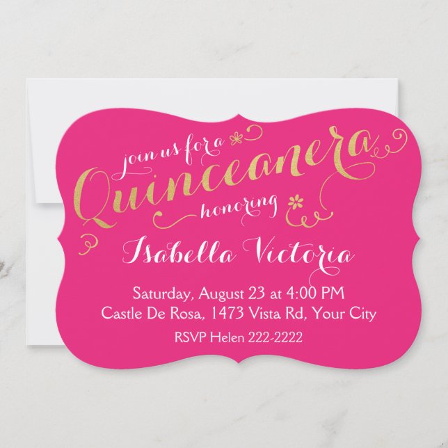 Pink and Gold Script Quinceanera Invitation (Front)