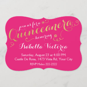Pink and Gold Script Quinceanera Invitation