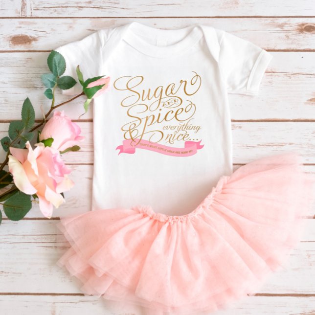 Pink and Gold Script Sugar and Spice Baby Bodysuit (Creator Uploaded)