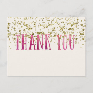 Pink And Gold Sequins Thank You Postcard