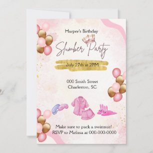 Pink and Gold Slumber Party Invitation