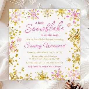 Pink and Gold Snowflakes Winter Baby Shower Invitation
