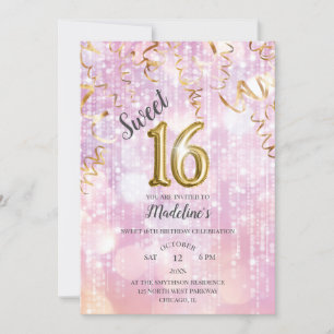 Pink and Gold Sparkle Sweet 16 Birthday Invitation