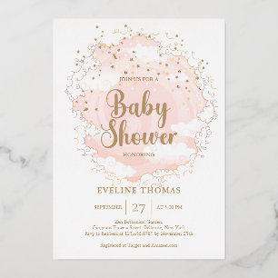 Pink and gold stars cloud in the sky baby shower