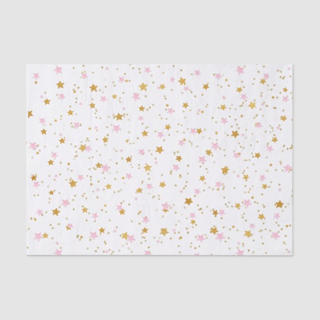 Pink and Gold Stars Confetti Tissue Paper (Front)