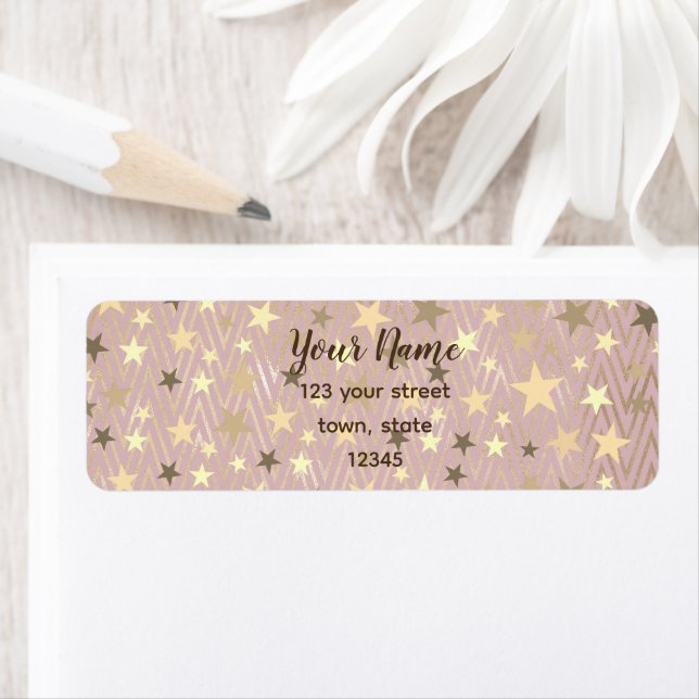 Pink and Gold Stars Return Address (Insitu)