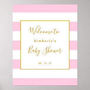 Pink And Gold Stripes Baby Shower Welcome Sign