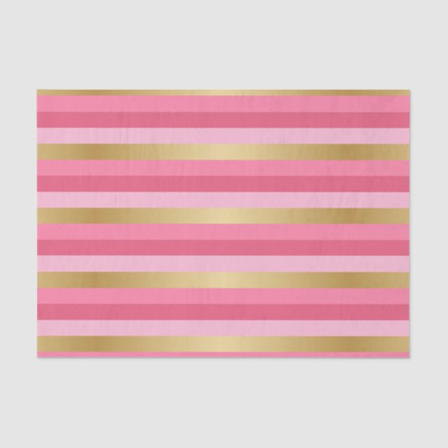 Pink and Gold Stripes Tissue Paper (Front)