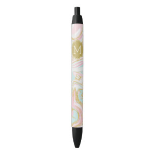 Pink and Gold Suminagashi Ink Marble Black Ink Pen