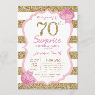 Pink and Gold Surprise 70th Birthday Invitation