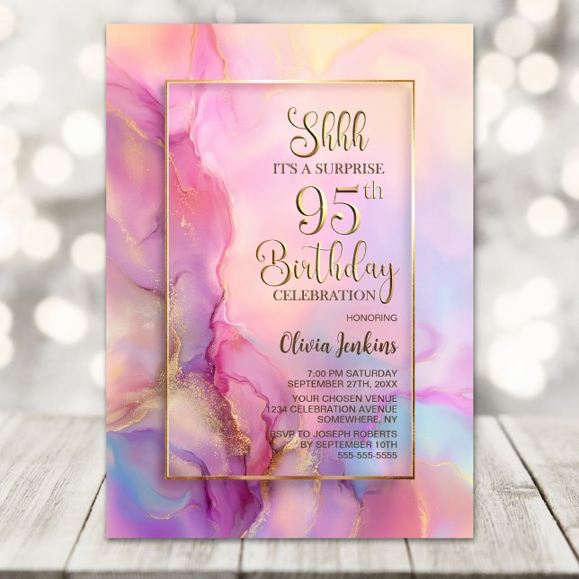Pink and Gold Surprise 95th Birthday Party Invitation (Creator Uploaded)
