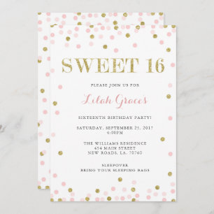 Pink and Gold Sweet 16 Birthday Invitations