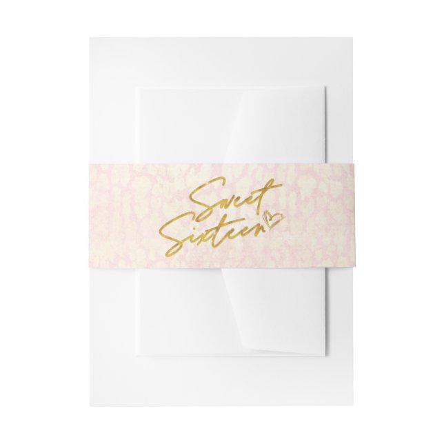 Pink and Gold Sweet 16 Party Invitation Belly Band (Front Example)