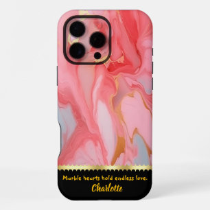 Pink and gold swirls on marble canvas iPhone 16 pro max case