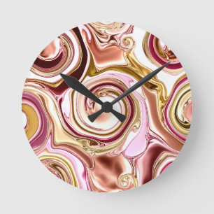 Pink and Gold Swirls Round Clock