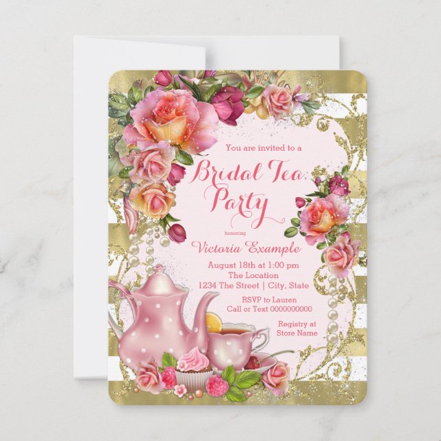Pink and Gold Tea Party Invitation (Front)